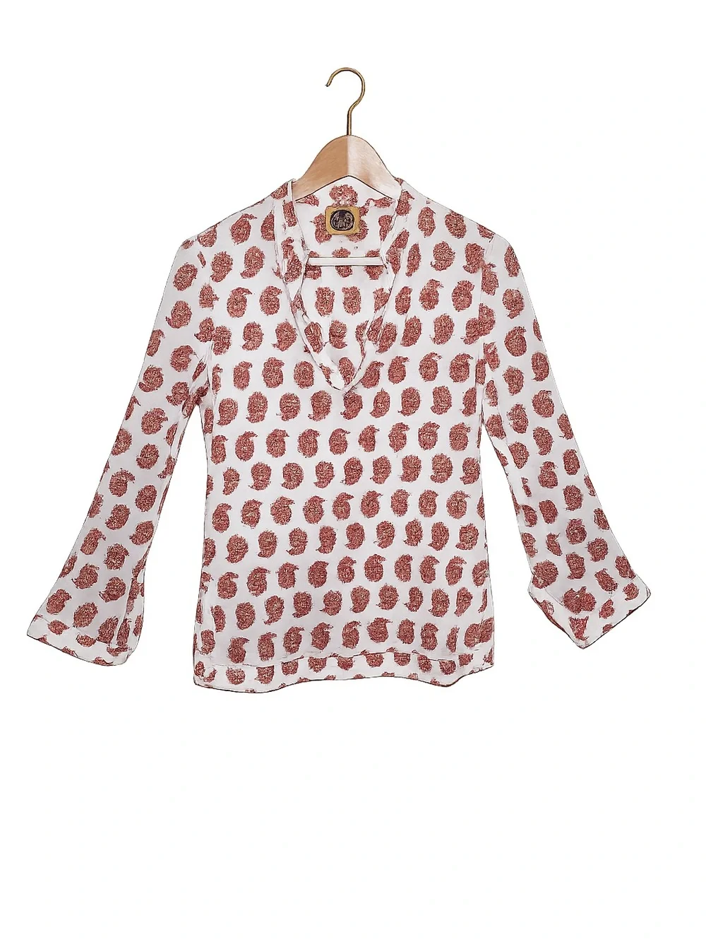 Tory Burch Floral Print Tunic Blouse White Pink 3/4 Sleeve Boho Preppy Top